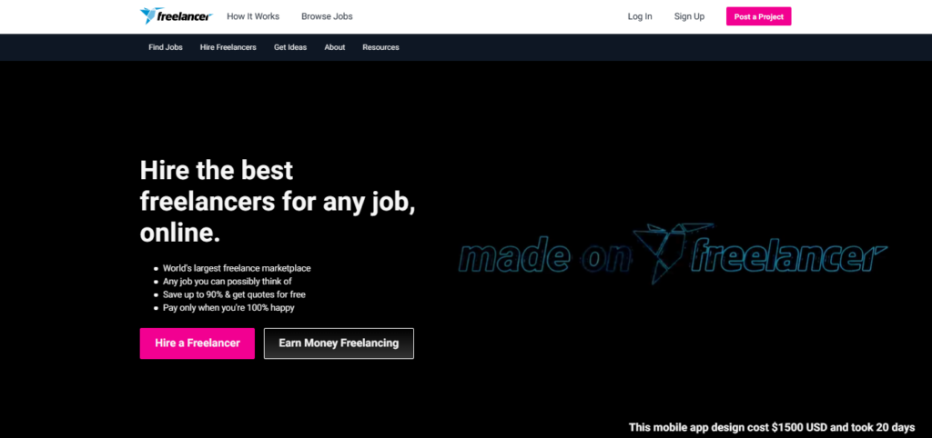 freelancer.com website home page