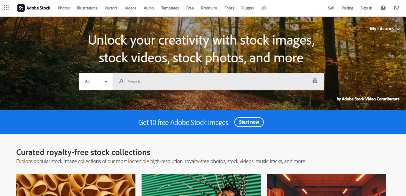 Adobe Stock Home Page for Selling Photos Online