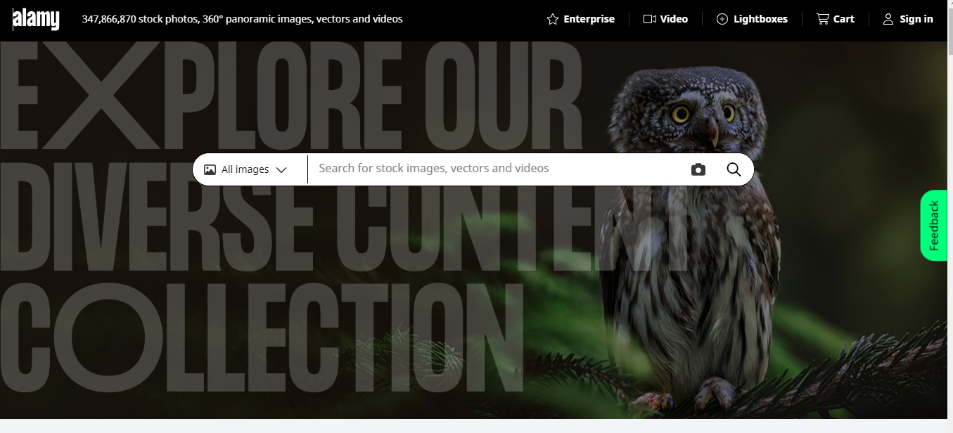 Alamy Home Page for Selling Photos Online